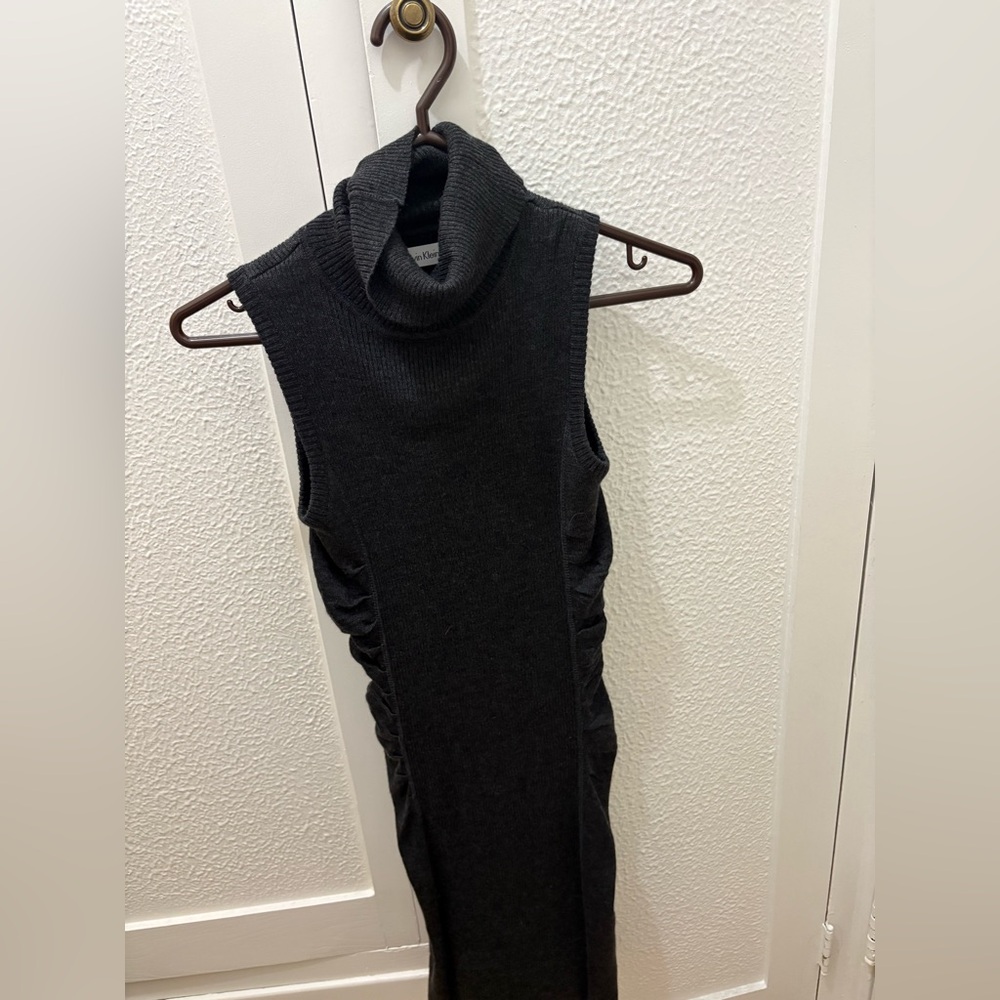 Calvin Klein Gray Ribbed Turtleneck Sweater Dress